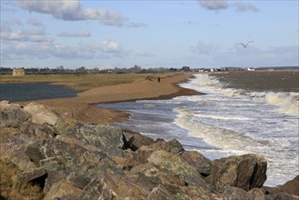 Waves on the coast in Hollesley Bay, East Lane, Bawdsey, Suffolk, England, UK