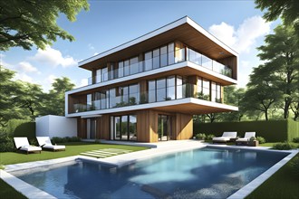 Three dimensional render of a modern ecological real estate residential house, AI gnerated, AI