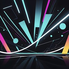 Minimalist illustration featuring abstract shapes in neon colors to convey fun and ease, AI