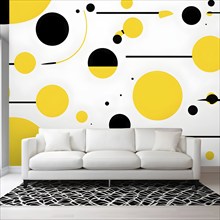 Abstract geometric shapes in yellow color accent to evoke feelings of fun and ease, AI generated