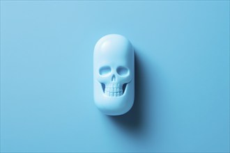 Single blue pill with skull face. KI generiert, generiert, AI generated