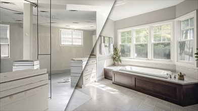 Luxurious custom bathroom upgrade interior before and after construction, generative AI, AI