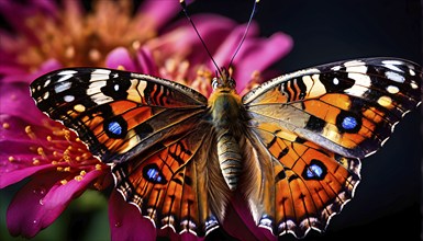 Extreme close-up of a painted lady butterfly (Vanessa cardui), AI generated