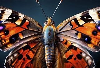 Extreme close-up of a painted lady butterfly (Vanessa cardui), AI generated