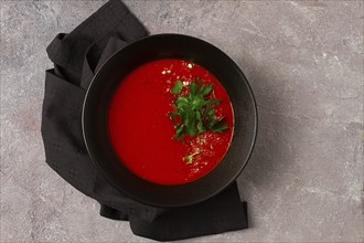 Tomato soup, with herbs and spices, homemade, no people