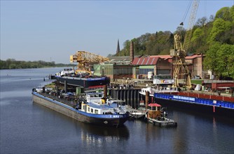 Germany, Schleswig-Holstein, Lauenburg, ship wharf Hitzler, Europe