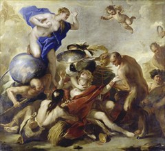 The youth is tempted by the vices (1664), painting by Luca Giordano (Italian, 1634-1705),