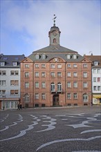 Old town hall built in 1771, floor mosaic, Schlossplatz, Pirmasens, Palatinate Forest,