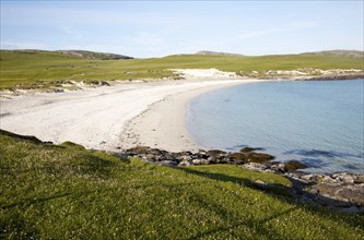 Sandy beach at Bagh a Deas, South Bay, Vatersay island, Barra, Outer Hebrides, Scotland, UK