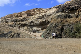 Start of cliff top coastal path on beach at the coastal village of Ajuy, Fuerteventura, Canary