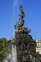 Fountain figure of the goddess Fortuna on the wheel of fortune, Fortuna fountain, Fortunabrunnen,