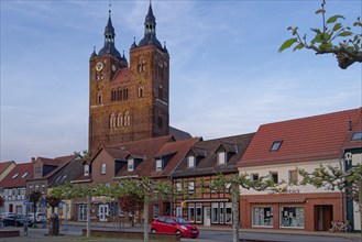The Große Brüderstraße with half-timbered houses and the Petrikirche church in the town centre of