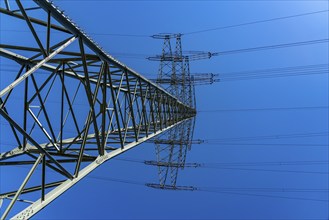 High-voltage pylons of 380 KV and 110 KV high-voltage lines, in Herne, city limits of