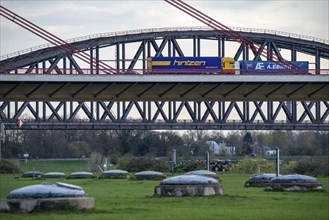 Rhine at Duisburg-Beeckerwerth, well for water extraction by bank filtrate from the Rhine, by the