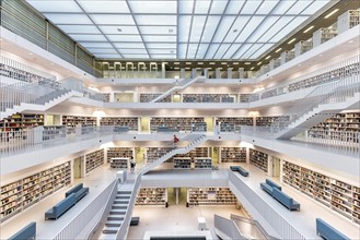 Stuttgart City Library at Mailänder Platz. Interior view. Stuttgart, Baden-Württemberg, Germany,