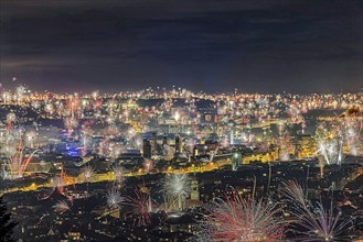 Stuttgart welcomes the New Year 2024 with fireworks over the city centre. In the centre of the