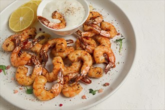 Fried shrimp, headless, with spices, grilled, homemade, no people