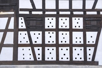 Detail of an old half-timbered house, half-timbered façade, Alsace, France, Europe