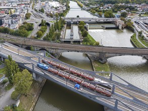 Load test on the Neckar Bridge, aerial view. Due to the unusual design, dimensional checks are