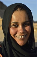 Young woman with headdress, portrait, Gebel Barkal, Karima, Northern, Nubia, Sudan, Africa