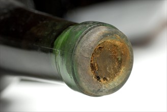 Cork in old wine bottle, old wine, aged cork, cork stopper