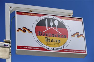 Sign at a German restaurant on Playa Levante, German cuisine, Benidorm, Alicante province, Costa