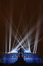 Courtyard installation in Dresden after the flood: Lighthouse of light