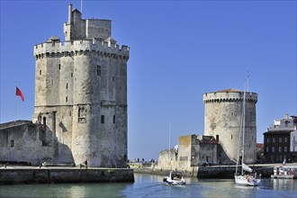 The medieval towers Tour de la Chaine and Tour Saint-Nicolas in the old port, Vieux-Port in La