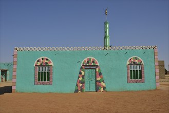 Sufi Gadria Mokakshfia Mosque, typical colourful Nubian, pattern, Al Dabbah, Northern State, Nubia,