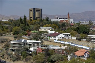 View of the city from Lover's Hill, Independence Museum and Christuskirche, Windhoek, Khomas