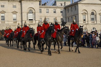 Parade of Horse Guards, soldiers of the Household Cavalry Mounted Regiment, White Hall,