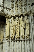 Statues at the entrance portal, Sainte Croix Cathedral, Chartres, Eure-et-Loir, Centre, France,