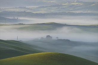 Landscape at sunrise around Volterra, province of Pisa, Tuscany, Italy, Europe