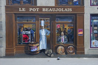 Mural painting by the artist group CiteCreation, Fresque des Lyonnais, Bocuse and Pot Beaujolais,