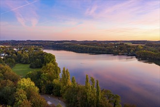 Sunset at Lake Baldeney in Essen, Ruhr reservoir, Essen, North Rhine-Westphalia, Germany, Europe