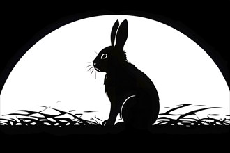 Abstract black icon of an Easter bunny, AI generated