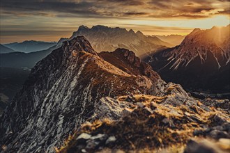 Trail running on the Grubigstein in the Tiroler Zugspitzarena in Tyrol in the Alps in Austria