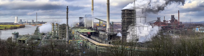 Panorama of the Thyssenkrupp Steel steelworks in Duisburg-Marxloh, on the Rhine, STEAG coal-fired