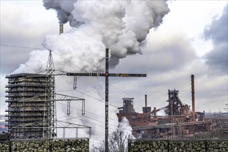 The Thyssenkrupp Steel steelworks in Duisburg-Marxloh, on the Rhine, coking plant unloading tower,