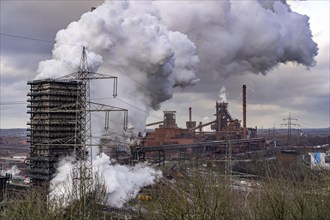 The Thyssenkrupp Steel steelworks in Duisburg-Marxloh, on the Rhine, quenching tower of the coking