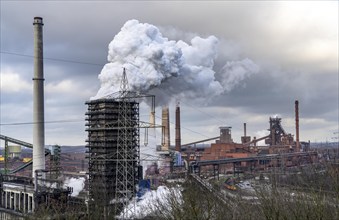 The Thyssenkrupp Steel steelworks in Duisburg-Marxloh, on the Rhine, quenching tower of the coking