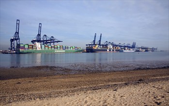 Container ships and cranes in the Port of Felistowe, Britain's busiest container port, pictured