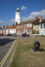 Lighthouse and cottages, Southwold, Suffolk, England, United Kingdom, Europe