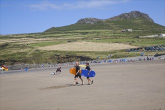 Bodyboarding Whitesands beach St Davids Pembrokeshire Wales, United Kingdom, Europe