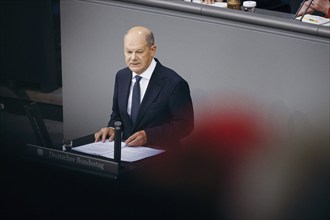 Federal Chancellor Olaf Scholz, (SPD), recorded during a government statement in the German