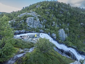 Waterfall Hivjufossen near Hovet, north of city Geilo, Norway, Europe