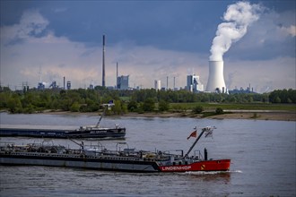 View across the Rhine to the STEAG coal-fired power plant Walsum, Block 10, cooling tower, parts of