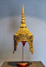 Golden Nang Keo Headdress for classical dance performances on display at Heuan Chan Heritage House,