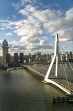 The skyline of Rotterdam, with the Erasmus Bridge over the Nieuwe Maas, Netherlands