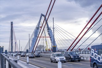 New construction of the A1 motorway bridge over the Rhine near Leverkusen, after completion of the